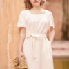 Váy đầm cổ vuông mí gấu White 2