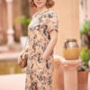 Váy đầm cổ tròn rút eo Beige Floral 3