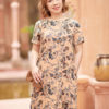 Váy đầm cổ tròn rút eo Beige Floral 2