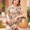 Váy đầm cổ tròn rút eo Beige Floral 1