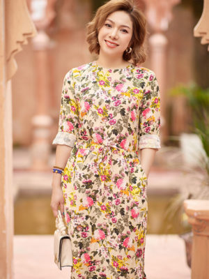Váy đầm hoa dáng suông A Beige Floral 1