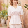 Áo sơ mi cổ tim chiết ly eo White 4