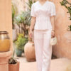 Áo sơ mi cổ tim chiết ly eo White 3