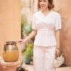 Áo sơ mi cổ tim chiết ly eo White 2
