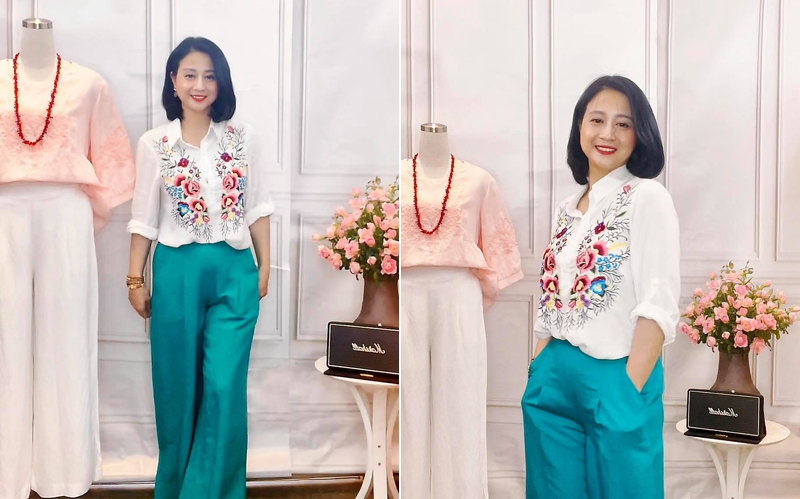 quần ống rộng với áo sơ mi