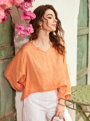 Áo sơ mi cổ tim thêu tay áo Coral 5
