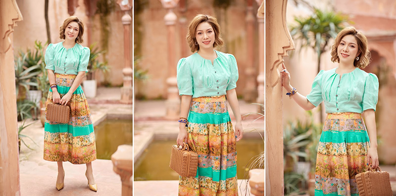 chân váy sặc sỡ