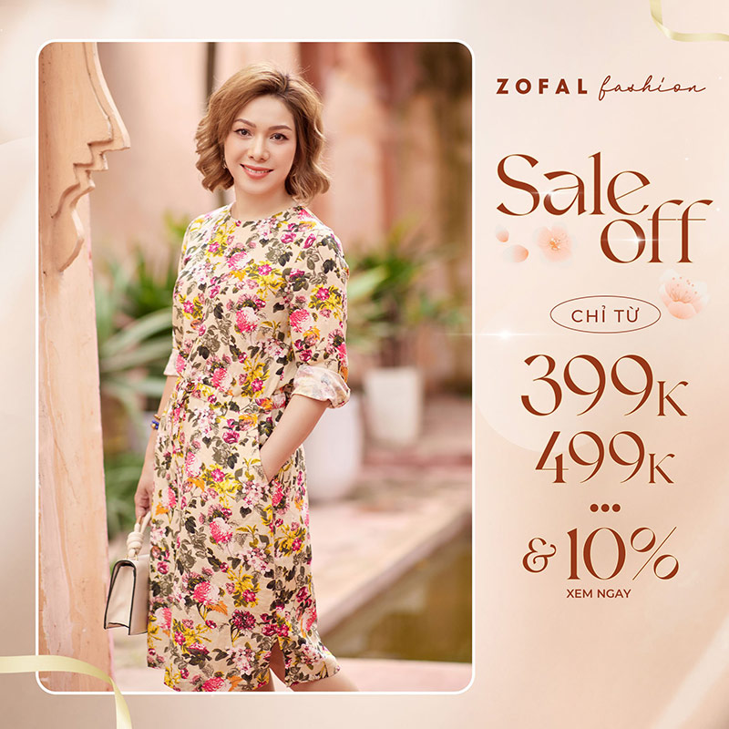 Váy đầm cổ tròn rút eo Beige Floral