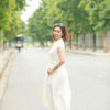 Váy đầm cổ sam dúm eo tay hến White 3