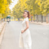 Váy đầm cổ sam dúm eo tay hến White 1