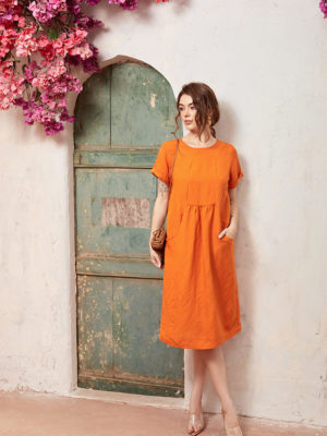 Váy đầm đáp cổ tay lơ vê Orange