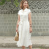Váy đầm cổ sam dúm eo tay hến White 2