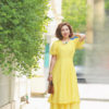 Váy đầm maxi cổ tim can eo tay bồng Yellow 5