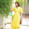 Váy đầm maxi cổ tim can eo tay bồng Yellow 2