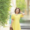 Váy đầm maxi cổ tim can eo tay bồng Yellow 4
