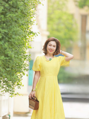 Váy đầm maxi cổ tim can eo tay bồng Yellow 4