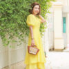 Váy đầm maxi cổ tim can eo tay bồng Yellow 3