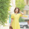 Váy đầm maxi cổ tim can eo tay bồng Yellow 1