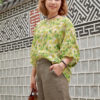 Áo cánh dơi tay phồng Green Floral 3