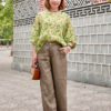 Áo cánh dơi tay phồng Green Floral 1