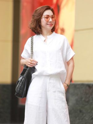 Áo cổ tàu vai rơi White 5