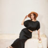 Áo croptop cánh dơi chun gấu Black 1