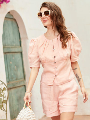 Áo tay bồng dúm chân ngực Pink 3