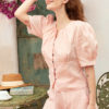 Áo tay bồng dúm chân ngực Pink 4