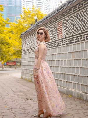Váy đầm maxi 2 dây cổ vuông Pink Floral 3