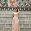 Váy đầm maxi 2 dây cổ vuông Pink Floral 2