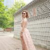 Váy đầm maxi 2 dây cổ vuông Pink Floral