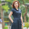 Váy đầm sơ mi cổ đức tròn xếp ly chân váy Navy