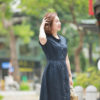 Váy đầm sơ mi cổ đức tròn xếp ly chân váy Navy 1