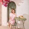 Váy đầm cổ vuông mí gấu Pink 1