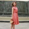 Váy đầm hoa chun eo tay chờm Red Floral 1