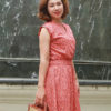 Váy đầm hoa chun eo tay chờm Red Floral