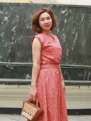 Váy đầm hoa chun eo tay chờm Red Floral