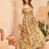 Váy đầm maxi 2 dây cổ vuông Yellow Floral 1
