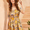 Váy đầm maxi 2 dây cổ vuông Yellow Floral