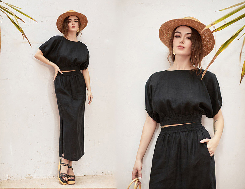 Áo croptop cánh dơi chun gấu Black