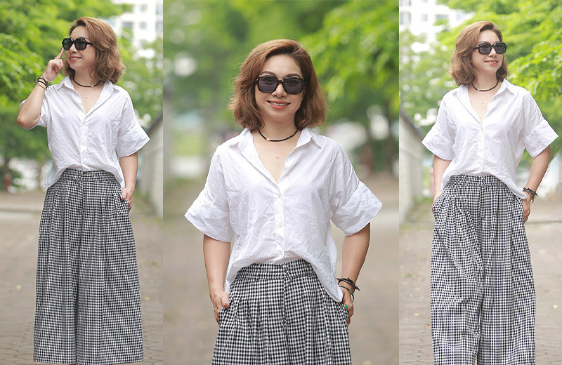 Áo cổ đức vai rơi White