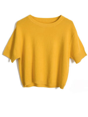 Áo len croptop tay cộc cổ tròn Yellow