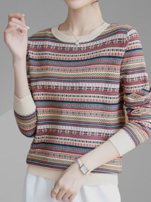 Áo len dài tay cổ tròn họa tiết thổ cẩm Stripe