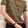 Áo len tay cộc sọc ngang nhiều màu Brown