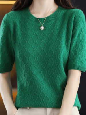 Áo len tay cộc dệt thoi Green