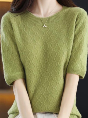 Áo len tay cộc dệt thoi Green