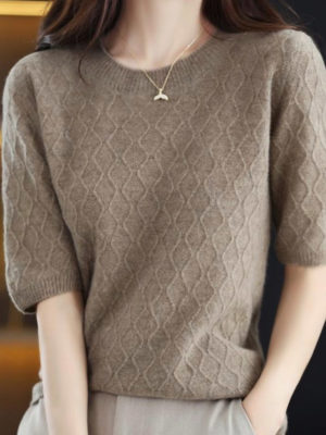 Áo len tay cộc dệt thoi Brown