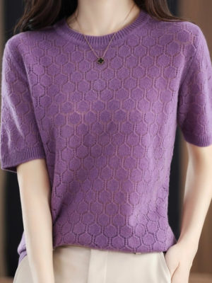 Áo len tay cộc họa tiết lục giác Purple