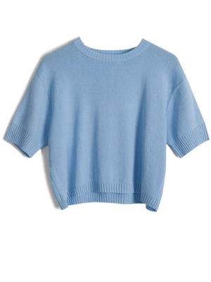 Áo len croptop tay cộc cổ tròn Sky 1