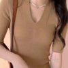 Áo len tay cộc cổ tim Beige 1